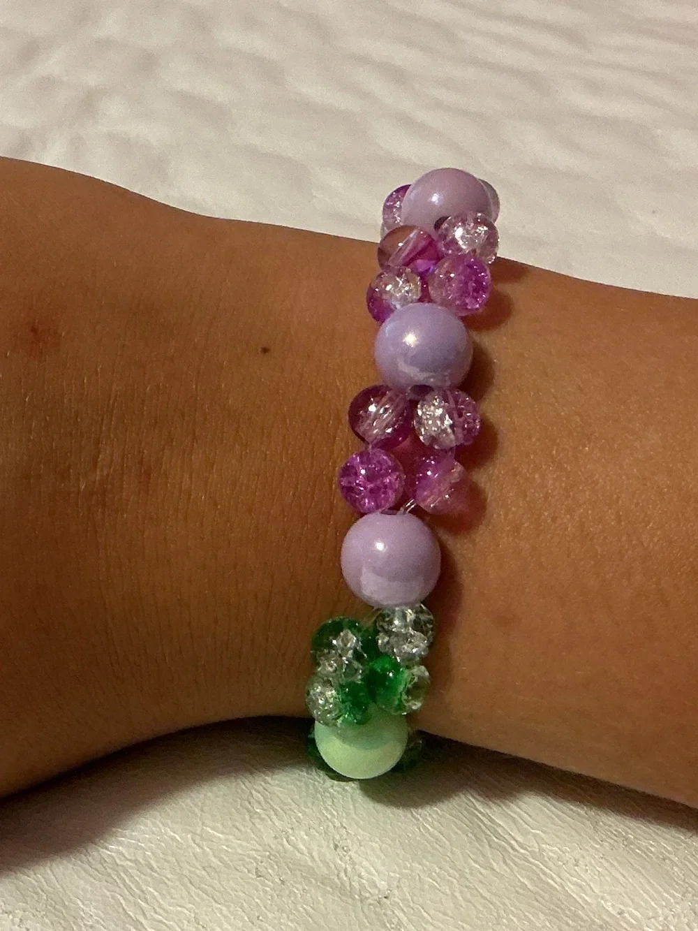 Pink and Teal Beaded Stretch Bracelet - Women's Jewelry